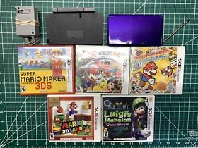 Nintendo 3DS Midnight Purple Console Bundle with 5 Games Mario/Luigi US Seller