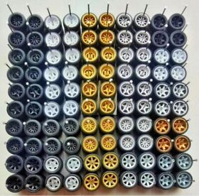 Hot Wheels 10 Sets RANDOM MIXED Color/Style Rims & Real Rider Rubber Tires 1/64