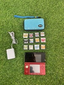 Nintendo 3DS Handheld System Flame Red Bundle W/ 12 Games Charger & Case