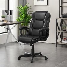 Chair Executive Desk High Back Leather Office Chair Computer Swivel Chair, Black