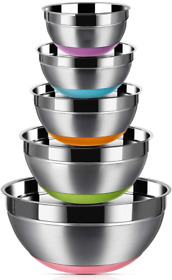 Stainless Steel Mixing Bowls set Of 5 By Non Slip Colorful Silicone Bottom Nes