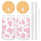 2 Pack Pink Cow Drinking Glasses 16oz Cow Print Glasses Cup Cute Pink Cow Ice Co