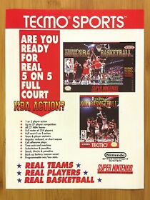 Tecmo NBA Basketball SNES NES Nintendo 1992 Print Ad/Poster Official Authentic