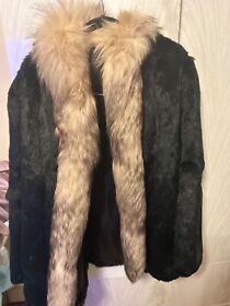 Real Black Rabbit jacket w/ fox collar in great condition 