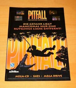 1994 Pitfall The Mayan Adventure SNES Sega Genesis 32X GBA Vintage Poster / Ad