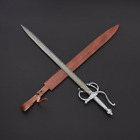 Damascus Steel Marvelous Handmade Medieval zorro Rapier Sword LEATHER SHEATH