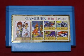 Famicom Compatible Game Cartridge, Gamguer PK-209, 6 in 1. Korean Version.