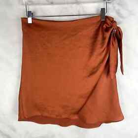 Aritzia Wilfred Saturn Satin Tie Wrap Mini Skirt Elastic Waste Rust Anise Brown