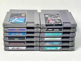 NES Game Lot Of 12: Mario Bros, Kung Fu, Rad Racer, Spy Hunter, RC Pro Am & More