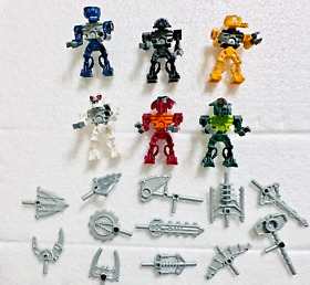 Lot of 6 Lego 8926 Complete Bionicle Minifigures with 12 Weapons