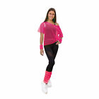 Netzshirt + Stulpen Set Neon Pink für Damen 80er Jahre 80s Motto Party Fasching