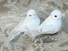 WHITE DOVE FEATHERED BIRDS WIRED CHRISTMAS WEDDING CRAFT DECOR SET  OF 2