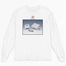 SEGA DREAMCAST CONSOLE AND CONTROLLER WHITE LONG SLEEVE GAMING T-SHIRT