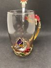 Vinciph Butterfly Rose Tea Glass Cup W/Spoon Gold Metal Embellishments NIB
