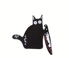 Funny Devious Black Cat Pin Cartoon Cat  Mischievous Holding Knife In Paw