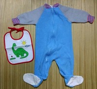 Vintage 80's Kid's Zip Up Foot Pajamas & Bib Size 2