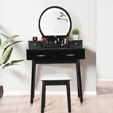 Dressing Table Makeup Vanity Table Set w/ 3-Color Dimmable Lighted Mirror Stool