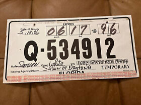 1996 Florida TEMPORARY tag License Plate Saturn of Daytona # Q 534912 🍊
