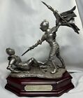 Herco Medieval Knights Jousting in Battle Figurine On Base Silver Figure Decor