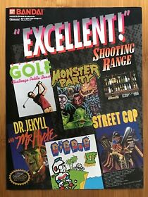 1989 BANDAI NES Nintendo Games Print Ad/Poster Monster Party Street Cop Dig Dug!