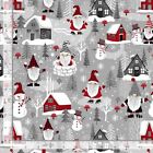 Christmas Fabric | Winter Gnome & Snowman Toss Gray | Timeless Treasures YARD