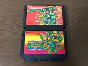 (Set of 2) Nintendo Famicom Teenage Mutant Ninja Turtles 1 2 Japan