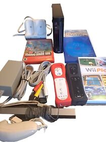 Nintendo Wii RVL-001 Black Console Bundle w/ Super Mario Bros Wii Sports Cables 