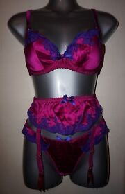 Agent Provocateur Molly purple & fuchsia silk choose bra brief suspender NWT