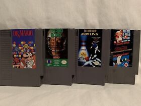 Lote de 4 juegos Nintendo NES Tecmo Bowl, Dr. Mario, bolos, Mario Bros./Duck Hunt