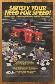 1992 Ferrari Grand Prix Challenge NES Vintage Print Ad/Poster Video Game Art 90s