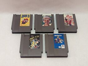 Lot Of 5 NES Games- Super Mario 3 Paperboy Hoops Skate Or Die Elway Quarterback
