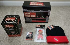 Super Mario Bros NES Collectors Box  w/ Beanie, Decal, Sliding Pin, & Pint Glass