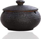 Panngu Windaschenbecher Schwarz Retro Keramik, Aschenbecher Mit Deckel Für Drauß