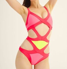 NWT Agent Provocateur Mazzy Colorblock Monokini Swimsuit sz 3 medium Pink Yellow