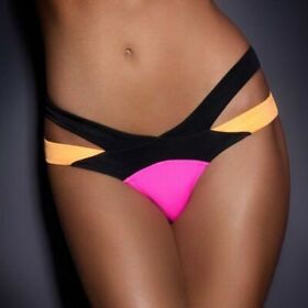 NWT Agent Provocateur Mazzy Bikini Bottom Brief in Black/Pink/Orange – Size 2