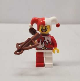 LEGO Castle Court Jester Minifigure (7953) Figure Only Red White W/ Crossbow 