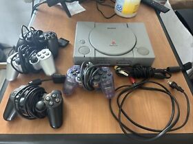 Sony PlayStation 1 PS1 Game Console - Gray With 4 Controllers, Read Description