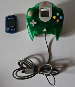 SEGA Dreamcast Controller Clear Green Lime HKT-7700 W/ Blue VMU Tested Working