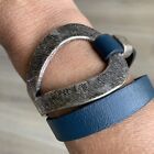 SAACHI Looped Metal Leather Wrap Bracelet Jade Blue