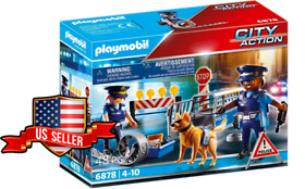 NEW & SEALED PLAYMOBIL 06878 Police Roadblock w/Police Dog 48 Pc Toy Playset