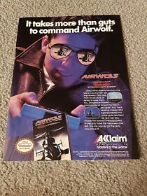 Anuncio impreso de videojuego Airwolf Nes Nintendo 1989 AKKLAIM década de 1980