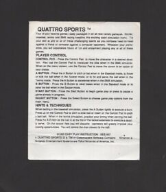Quattro Sports NES Original Nintendo How-To Card CREASED INSERT ONLY Authentic