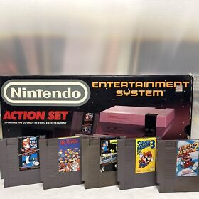 Nintendo NES Action Set Complete in Box Mario Bros/ Duck Hunt And Other 4 Games