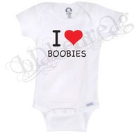 I LOVE BOOBIES  Gerber® Onesie® Baby T-SHIRT BABY SHOWER CUTE FUNNY SHIRT