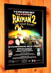 1999 Rayman 2 The Great Escape Dreamcast N64 Small Promo Poster / Ad Page Framed