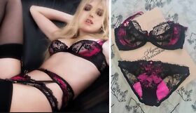 Agent Provocateur 'Maddy' SILK 34DD Bra in Hot Pink & Black Lace