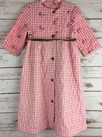 Vtg Handmade Girls Quilted Robe Pink Gingham Green Velvet Embroidered Floral