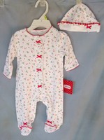 LITTLE ME 100% Ctn CHRISTMAS Footie w/Candy Cane &Holly Print &Matching Hat  NWT
