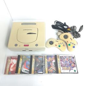 Sega Saturn Console Japanese white system bundle with 2 controllers & 5 games