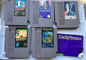 NES Game Lot: Duck Hunt, Deadly Towers, T2, Baseball, Commando